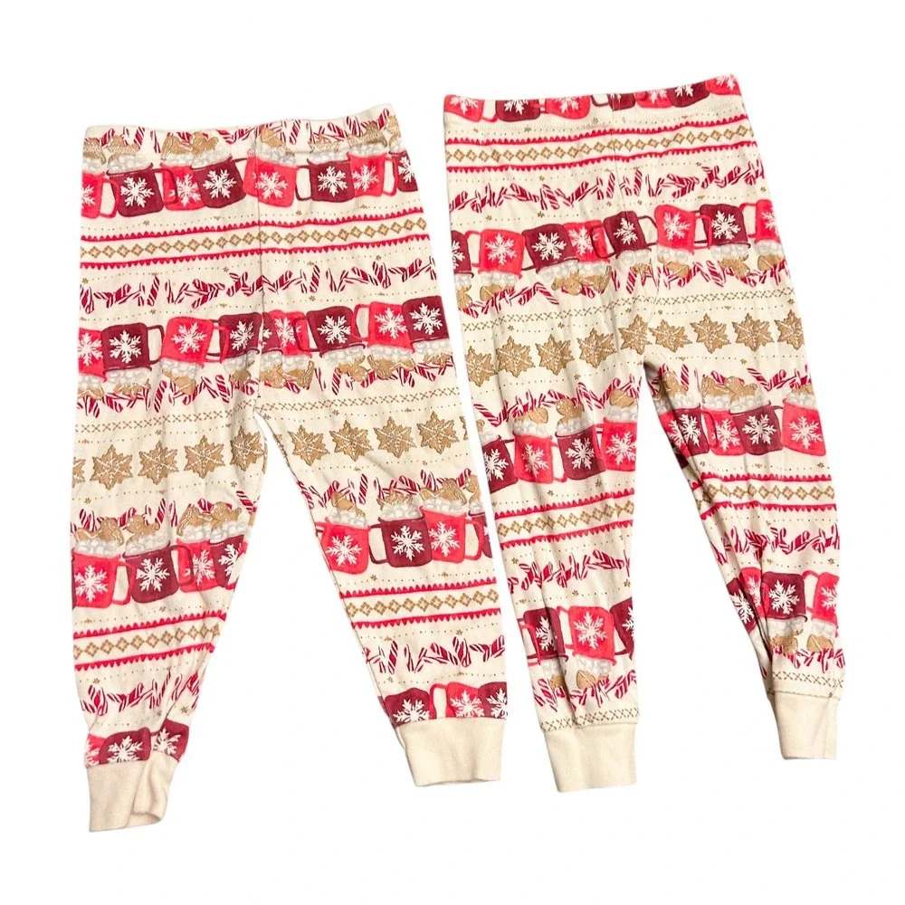 Burts Bees Baby Pajamas Size 24M Christmas‎ Winter Bundle 2 Pants 1 Top Bandana